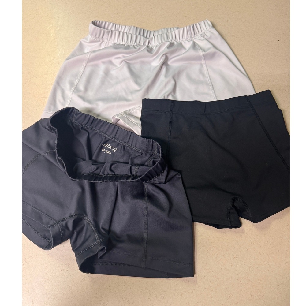 BCG Girls Compression Shorts Lot of 3 Black Grey White Size Medium 8-10 Athletic